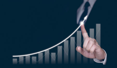 Development and growth concept. Businessman plan growth and increase of positive indicators in his business.の写真素材