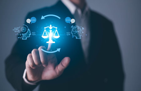 AI ethics or AI Law concept. Developing AI codes of ethics. Compliance, regulation, standard , business policy and responsibility for guarding against unintended bias in machine learning algorithms.の写真素材