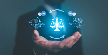 AI ethics or AI Law concept. Developing AI codes of ethics. Compliance, regulation, standard , business policy and responsibility for guarding against unintended bias in machine learning algorithms.の写真素材