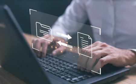 File Transfer Protocol files receiver and computer backup copy. File sharing isometric. Digital system for transferring documents and files online.Data Transfer concept.の写真素材