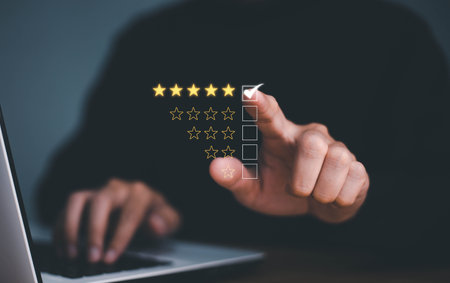 Customer Satisfaction Survey concept, 5-star satisfaction, service experience rating online...