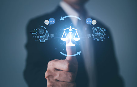 AI ethics or AI Law concept. Developing AI codes of ethics. Compliance, regulation, standard , business policy and responsibility for guarding against unintended bias in machine learning algorithms.の写真素材