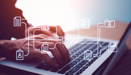 Document Management System concept. Online document file data software for efficient archiving....