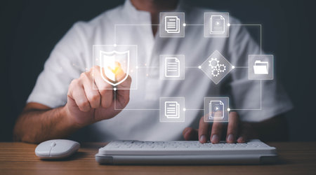 Document Management System (DMS), software to store, organize, track, and manage digital documents. Centralized repository for efficient creation, storage, retrieval, and distribution.の写真素材