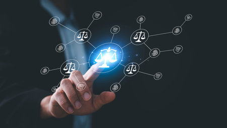 AI ethics or AI Law concept. Developing AI codes of ethics. Compliance, regulation, standard , business policy and responsibility for guarding against unintended bias in machine learning algorithms.の写真素材