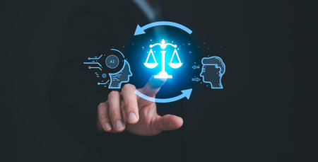 AI ethics or AI Law concept. Developing AI codes of ethics. Compliance, regulation, standard , business policy and responsibility for guarding against unintended bias in machine learning algorithms.の写真素材