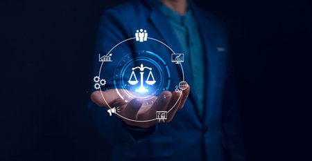 AI ethics or AI Law concept. Developing AI codes of ethics. Compliance, regulation, standard , business policy and responsibility for guarding against unintended bias in machine learning algorithms.の写真素材