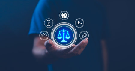 AI ethics or AI Law concept. Developing AI codes of ethics. Compliance, regulation, standard , business policy and responsibility for guarding against unintended bias in machine learning algorithms.の写真素材