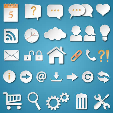 Set of universal web icons vector illustration with paper style.Saved in EPS 10 file with effects and transparencies.well organized and constructed for easy editing.Effect used: Drop shadow. Hi-res jpeg file included 4000x4000のイラスト素材