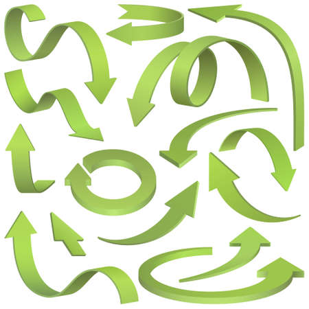 Set of green arrows vector illustration. Eps 10 file with no effect or transparencies. All objects use simple linear gradient.のイラスト素材