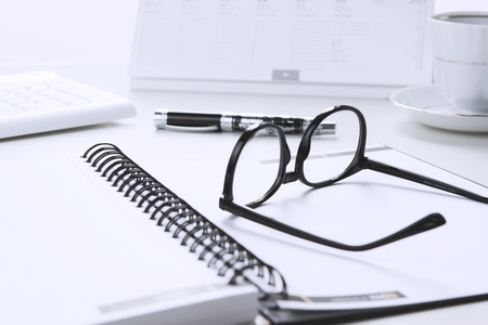 White office desk, break at work conceptの写真素材