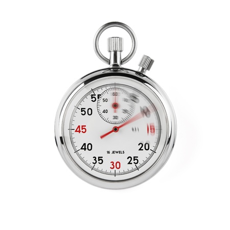 Speeding stopwatch on white background with clipping pathの写真素材