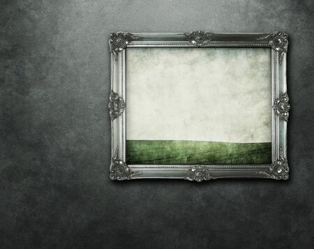 Grunge painting at the concrete wall with clipping path for the insideの写真素材