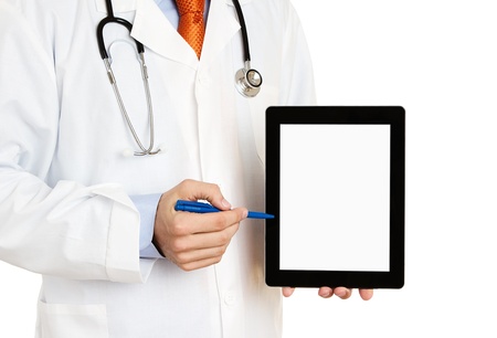Doctor pointing Your Text at digital tablet の写真素材