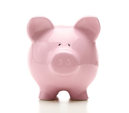 Front view of piggy bank isolated on white backgroundの写真素材