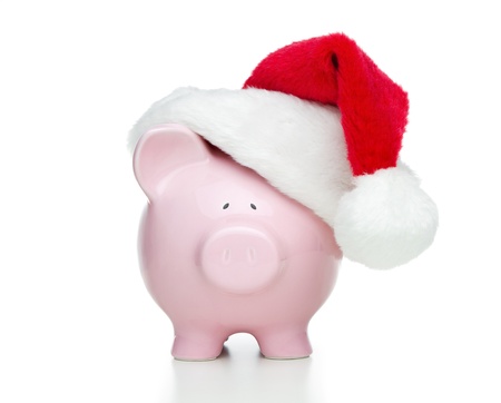 Piggy bank with santa hatの写真素材