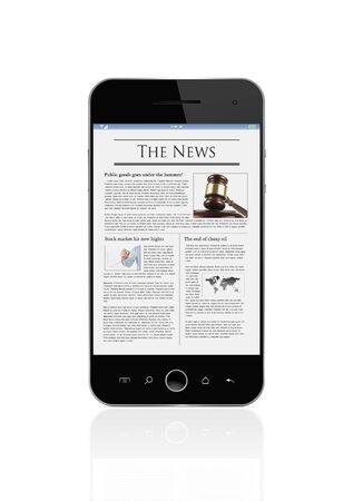 Latest news on smart phone isolated on white background の写真素材