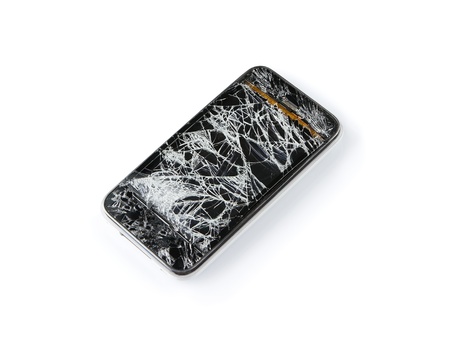 Broken damaged smart phone isolated on white background