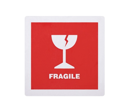 Fragile sticker isolated on white background の写真素材