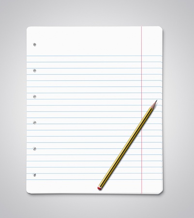 Stack of blank paper sheets with yellow pencilの写真素材