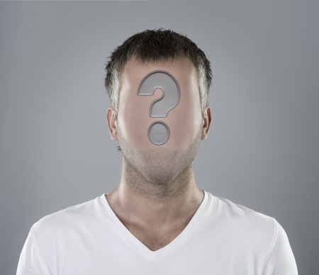 Choosing an employee concept, faceless person portrait with question markの写真素材