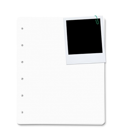 Stack of blank business cards isolated on white background with instant photoの写真素材