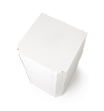 Stack of pizza boxes isolated on white background with copy space for your textの写真素材