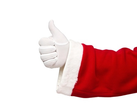 Santa Claus hand showing thumbs up isolated on white backgroundの写真素材