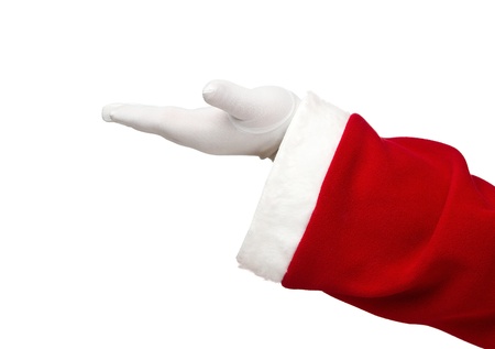 Santa Claus hand presenting your text or product isolated on whiの写真素材