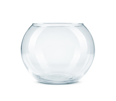 Empty aquarium, fish bowl isolated on white background with copy spaceの写真素材