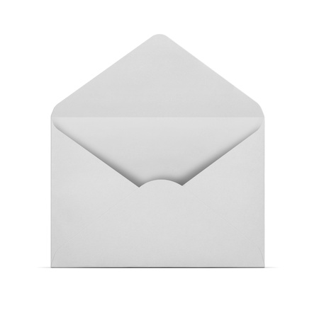 Blank open envelope isolated on white background with clipping pathの写真素材