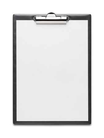 Clipboard with blank paper sheet isolated on white backgroundの写真素材