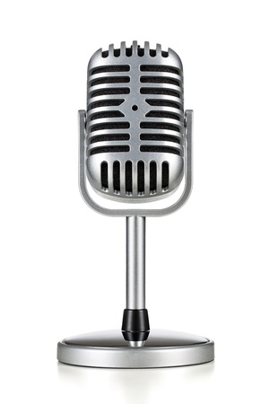 Vintage silver microphone isolated on white backgroundの写真素材