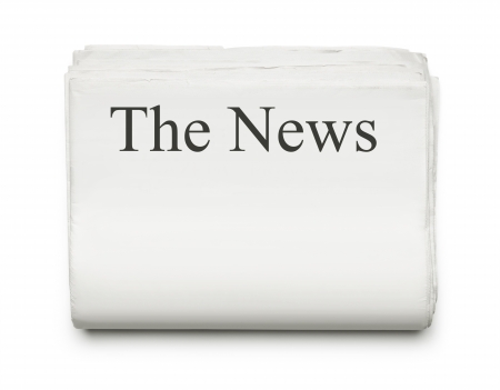 Stack of blank newspapers isolated on white background with copy spaceの写真素材