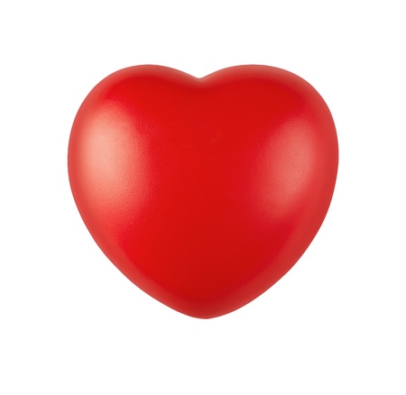 Close up of red rubber heart isolated on white background with clipping pathの写真素材