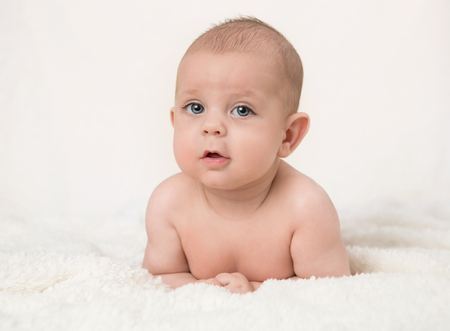 Portrait of a cute baby boyの写真素材