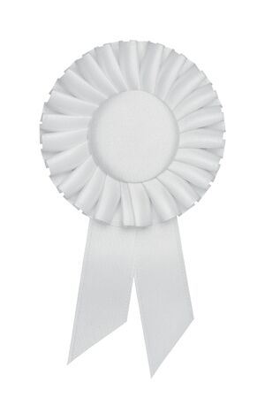 Blank white award rosette, ribbon isolated on white background with copy spaceの写真素材