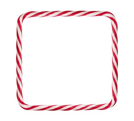 Candy cane, christmas frame isolated on white background with copy spaceの写真素材