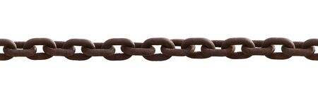 Close up of seamless, old rusty chain isolated on white backgroundの写真素材