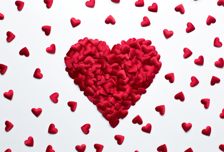 Love, valentines backgrund, heart shape confetti on white background with copy spaceの写真素材
