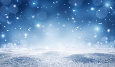 Empty snowy winter, christmas background with copy spaceの写真素材