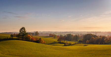 Empty panoramic autumn landscape at the sunset with copy spaceの写真素材