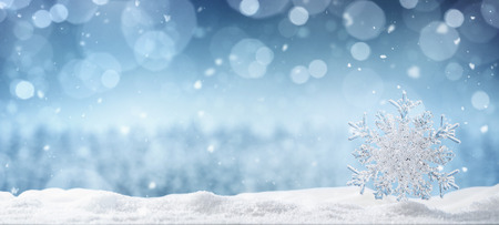Winter background, ice crystal snowflake in the snow with copy spaceの写真素材