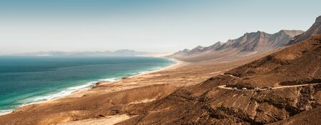 Panoramic, aerial view of a Cofete Beach at Fuerteventura, Spainの写真素材