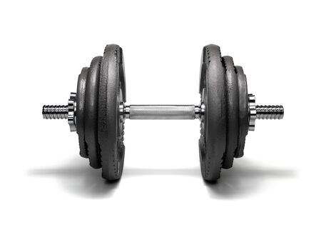Iron dumbbell isolated on white backgroundの写真素材