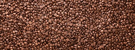 Coffee beans panoramic background, texture with copy spaceの写真素材