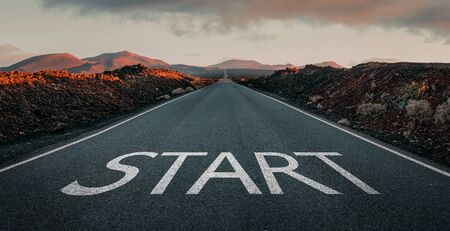 Start text on the empty endless road, business concept with copy spaceの写真素材