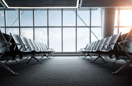 Empty airport terminal, waiting area, with copy spaceの写真素材
