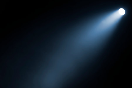 Close up of light beam isolated on black backgroundの写真素材