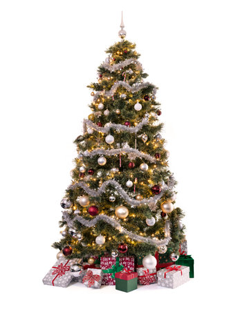 Christmas tree isolated on white backgroundの写真素材
